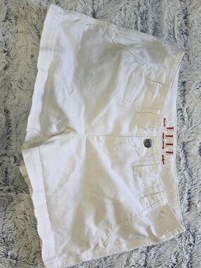 ELLE Women's Chino Mid Rise Canvas Shorts Pockets Size 10 White Solid